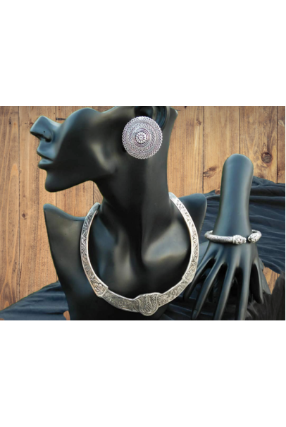 Alphabey's Tribal Bohemia Oxidised Silver  Choker Necklace for Women/Girls NK02